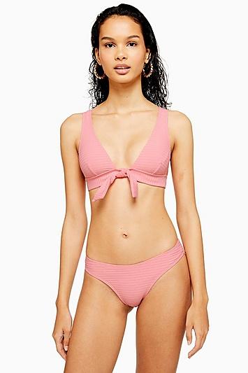 Topshop Pink Wide Ribbed Classic Bikini Bottoms