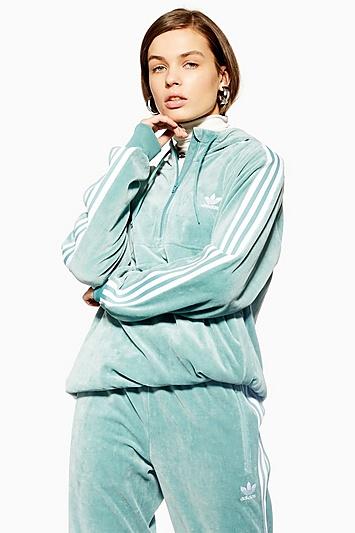 Topshop Velour Half Zip Hoodie By Adidas