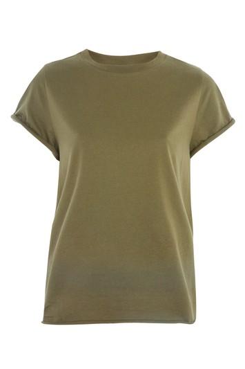 Topshop Petite Khaki Roll Back Sleeve T-shirt