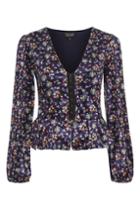 Topshop Floral Print Velvet Hook And Eye Top