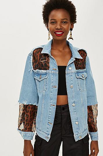 Topshop Leopard Organza Denim Jacket