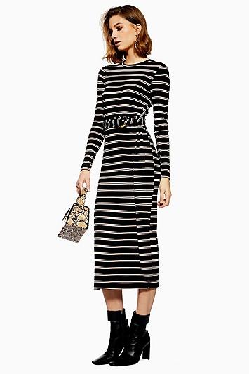 Topshop Stripe Belted Midi Dress