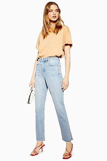 Topshop Tall Bleach Raw Hem Straight Jeans