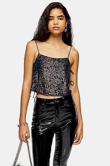 Topshop Sequin Tie Side Cami