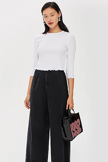 Topshop Petite 3/4 Sleeve Waffle Top