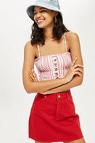 Topshop Petite Pink Striped Horn Button Camisole Top