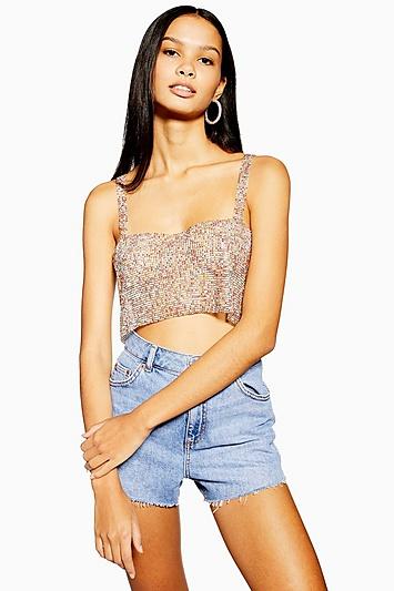 Topshop Festival Diamante Crop Top