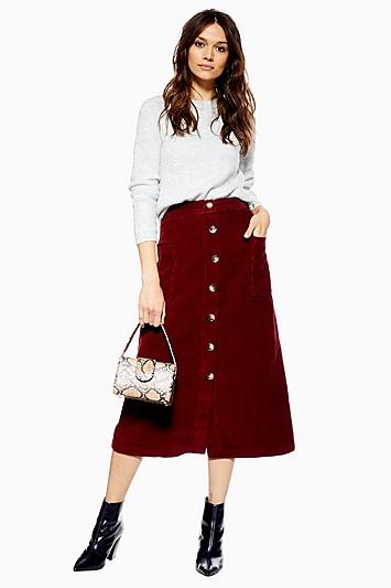 Topshop Corduroy Button Midi Skirt