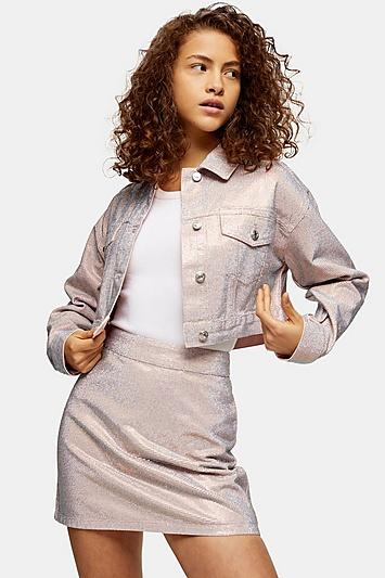Topshop Pinstud Pink Denim Jacket