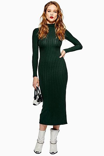Topshop Petite High Neck Rib Midi Dress