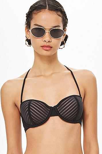 Topshop Sheer Stripe Balconette Bikini Top