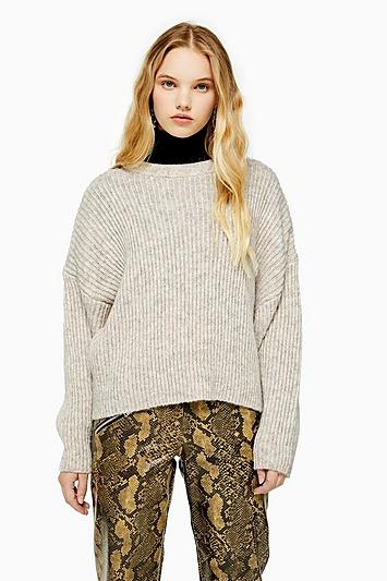 Topshop Oatmeal Knitted Crew Neck Jumper