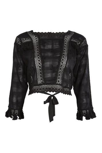 Topshop 3/4 Sleeve Tassel Crop Top