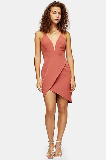 Topshop Nude Plunge V Neck Mini Dress