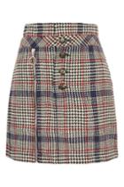 Topshop Checked Button Zip Mini Skirt