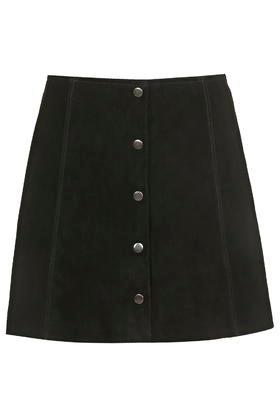 Topshop Tall Suede Button Front A-line Skirt