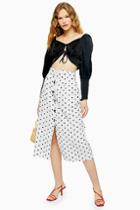 Topshop Black And White Belted Spot Midi Skirt