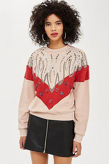 Topshop Chevron Crystal Sweatshirt