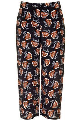 Topshop Navy Floral Wide Leg Trousers By Boutique