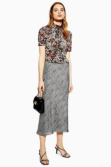 Topshop Spot Animal Bias Midi Skirt