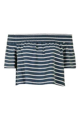 Topshop Petite Stripe Smock Bardot Top