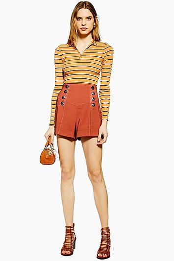 Topshop Tobacco Topstitch Button Shorts
