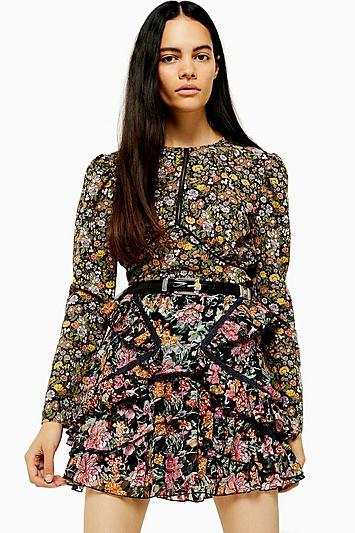 Topshop Austin Floral Print Long Sleeve Tea Top