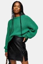 Topshop Green Knitted Cropped Jumper With Wool