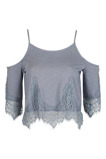 Topshop Petite Cold Shoulder Lace Top