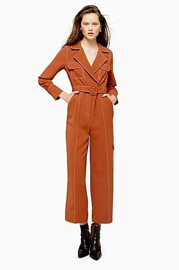 Topshop Rust Topstitch Flying Jumpsuit