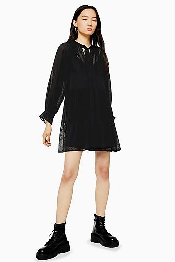 Topshop Black Dobby Chuck On Dress