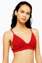 Topshop Red Shirred Longline Triangle Top