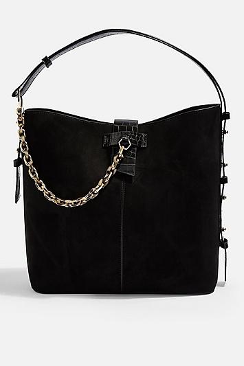 Topshop Heidi Black Hobo Bag With Chain