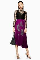 Topshop Embellished Velvet Midi Skirt