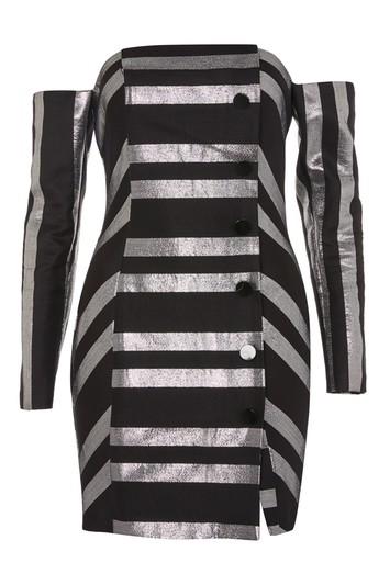 Topshop Button Front Striped Mini Bardot Dress