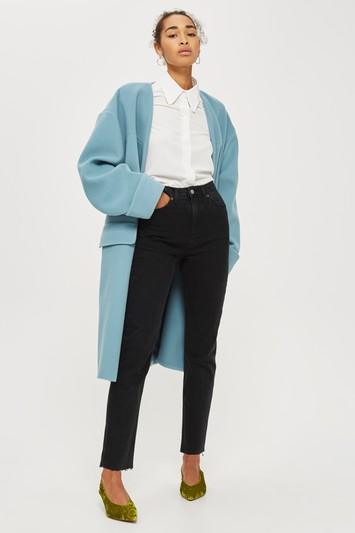 Topshop Washed Black Raw Hem Straight Leg Jeans