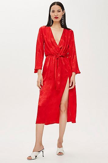 Topshop Tall Snake Jacquard Knot Midi Dress