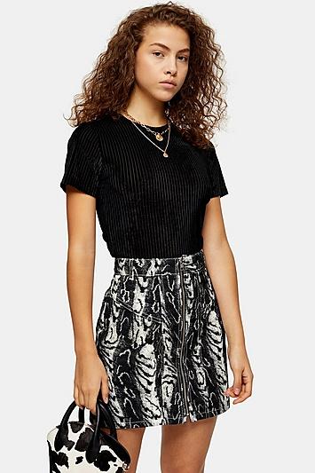 Topshop Tall Black Velvet Ribbed T-shirt