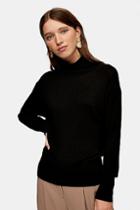 Topshop Black Shiny Boxy Funnel Neck Knitted Jumper