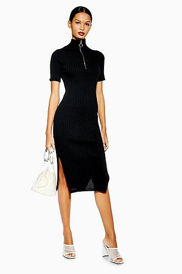 Topshop Black Zip Up Dress