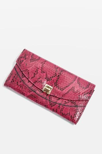 Topshop Pink Snake Skin Print Twist Lock Purse