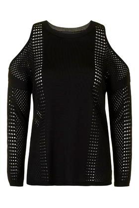 Topshop Petite Mesh Cold Shoulder Top