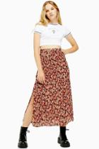 Topshop Tall Floral Pleat Side Button Midi Skirt