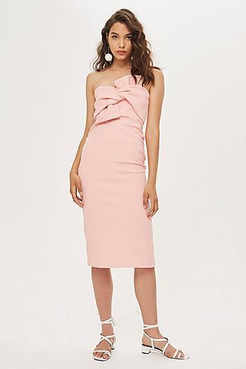 Topshop Bow Twist Textured Midi Dress