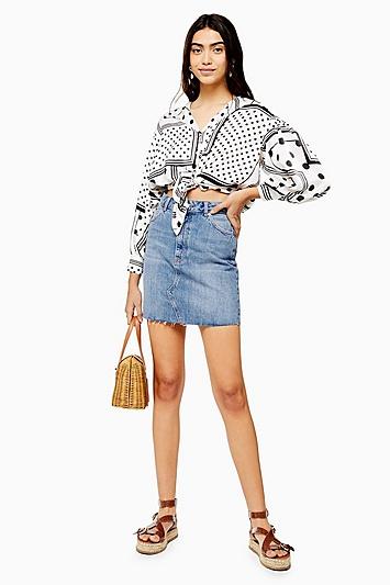 Topshop Tall Mid Blue Denim Mini Skirt