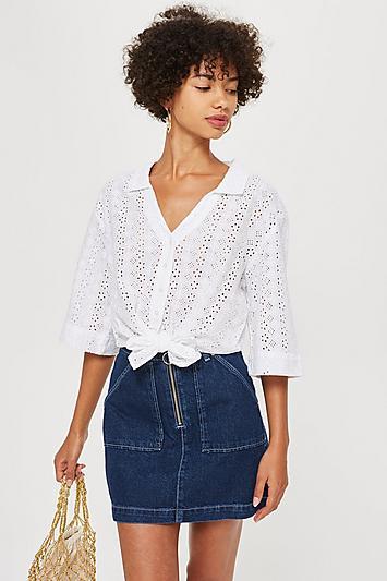 Topshop Petite Broderie Knot Front Cami Top