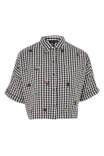 Topshop Gingham Embroidered Shirt