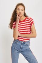 Topshop Tall Stripe Roll Sleeve T-shirt