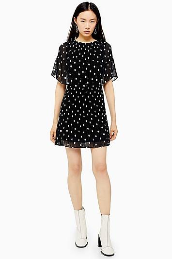 Topshop Pleated Spot Cape Dress