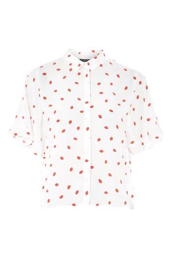 Topshop Lip Print Casual Shirt